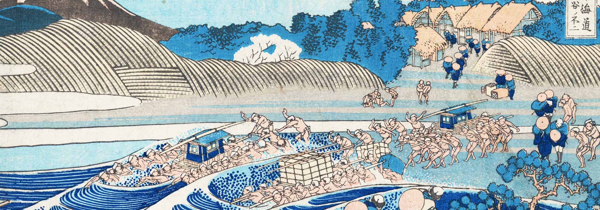 Travel poster featuring Oriental temples, Egyptian pyramids, vast deserts, Japanese prints, exotic birds, and rare flowers, showcasing vibrant and exotic destinations.