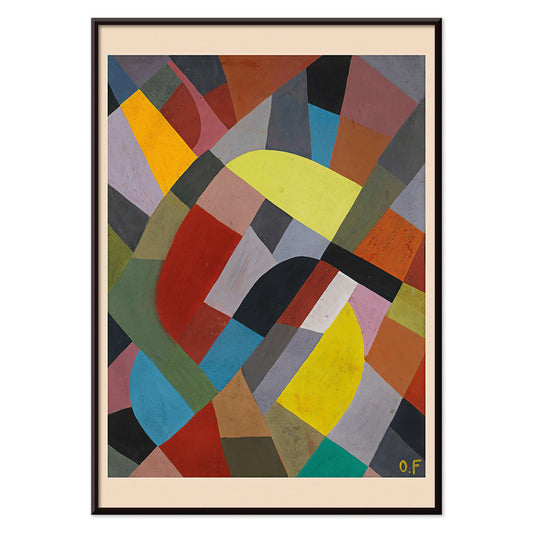 Colorful geometric abstract art poster Composition Abstraite by Otto Freundlich featuring intersecting shapes, with black aluminium frame on white background