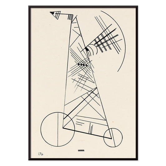 Abstract black geometric line art on white by Wassily Kandinsky Ohne Titel modern wall decor poster, with black aluminium frame on white background