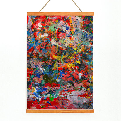 Colorful abstract artwork and poster featuring intricate patterns and textures in Abstract Patchwork 2 by Anonymous, with wooden magnetic frame on white background