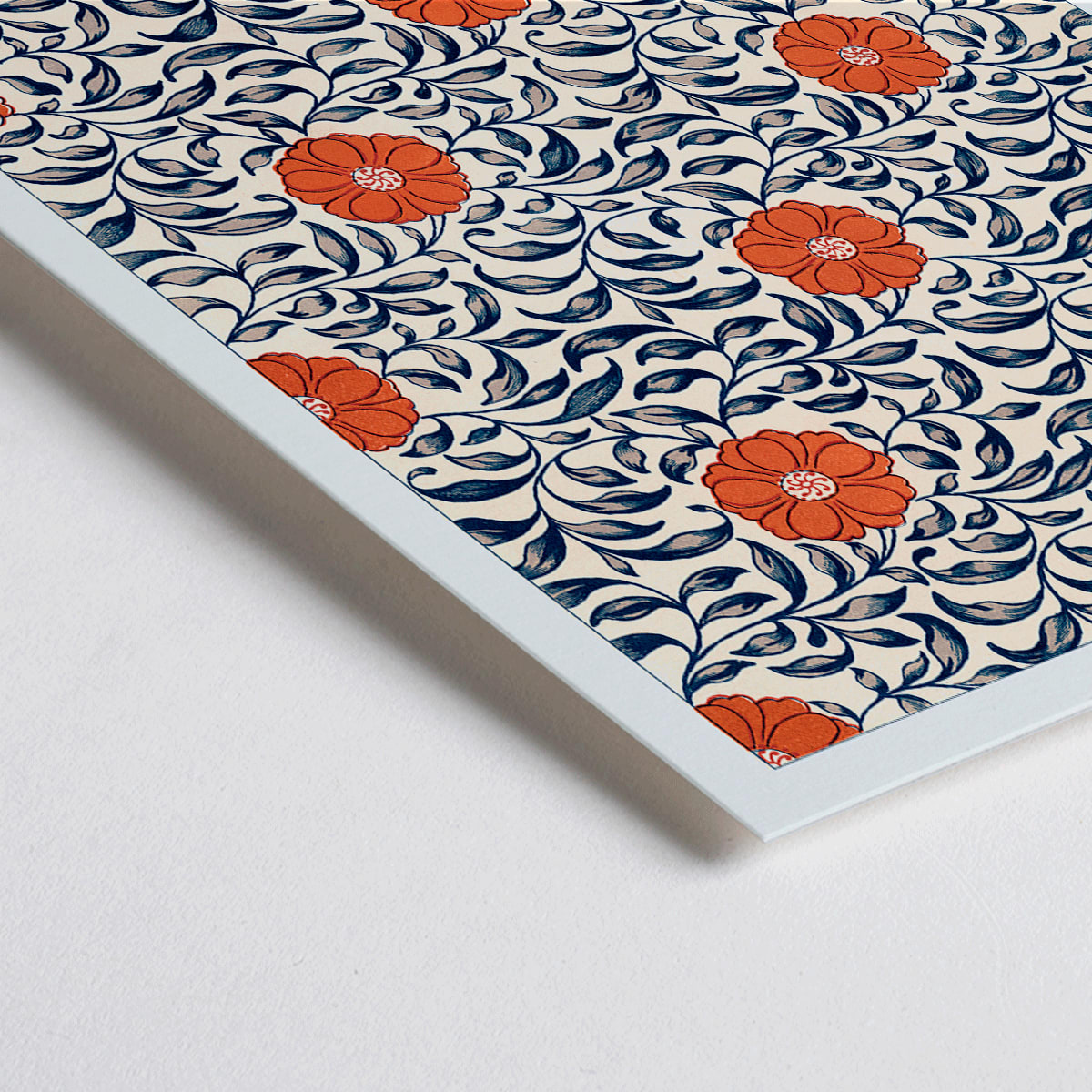 Closeup detail of Floral pattern artwork by Owen Jones titled Flower pattern Examples of Chinese Ornament featuring red flowers and blue leaves