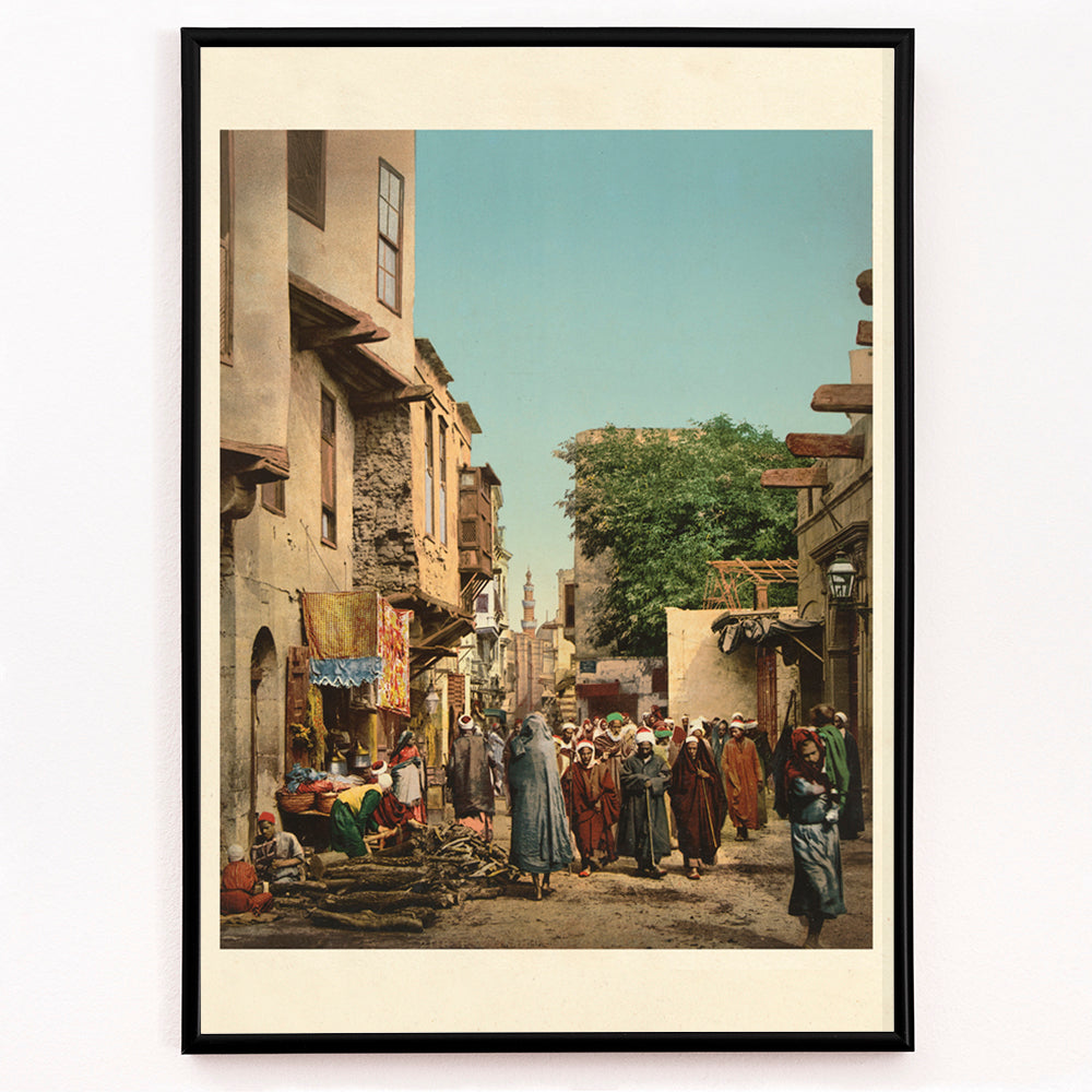 Closeup detail of Street scene in North Africa vibrant market view busy street with people artwork by unknown artist poster