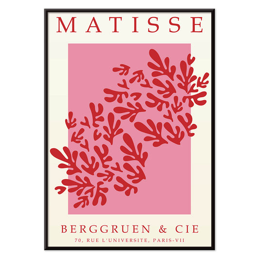 Papiers decoupes 3 Matisse inspired red and pink abstract art print poster with cut out shapes on pink background Berggruen gallery affiche, with black aluminium frame on white background