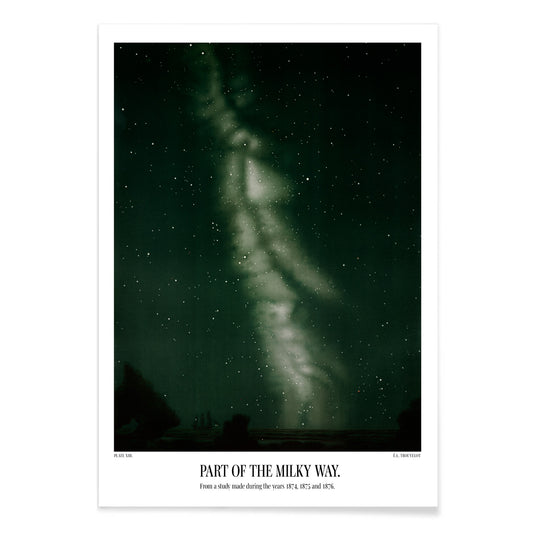 Starry night sky with the Milky Way by E L Trouvelot poster titled Part of the Milky Way, with black aluminium frame on white background