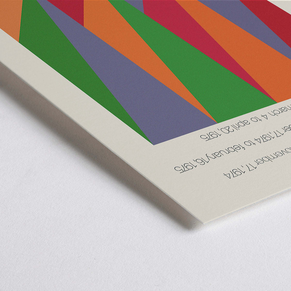 Closeup detail of Colorful geometric design and shapes by Max Bill on serigraph silkscreen exhibition poster titled Serigraph Silkscreen with signature in black frame