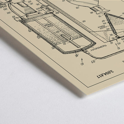 Closeup detail of Technical diagram and poster of Coffee Making Machine by G R Bunn detailed drawing