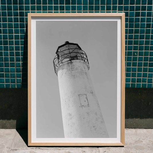 Cape Saint George Lighthouse in Apalachicola Franklin County FL black and white photo and poster titled Cape St George Lighthouse, framed and displayed in home decor