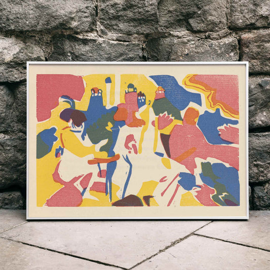 Colorful abstract composition with dynamic shapes and figures Klänge Pl 19 by Wassily Kandinsky modern art poster for home decor, framed and displayed in home decor