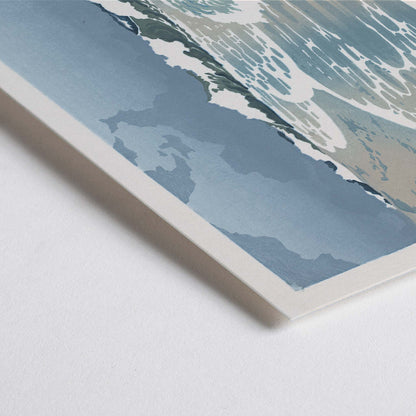 Closeup detail of Sea waves crashing on sandy seashore artwork by O Droegl poster of foamy waves on the sea shore