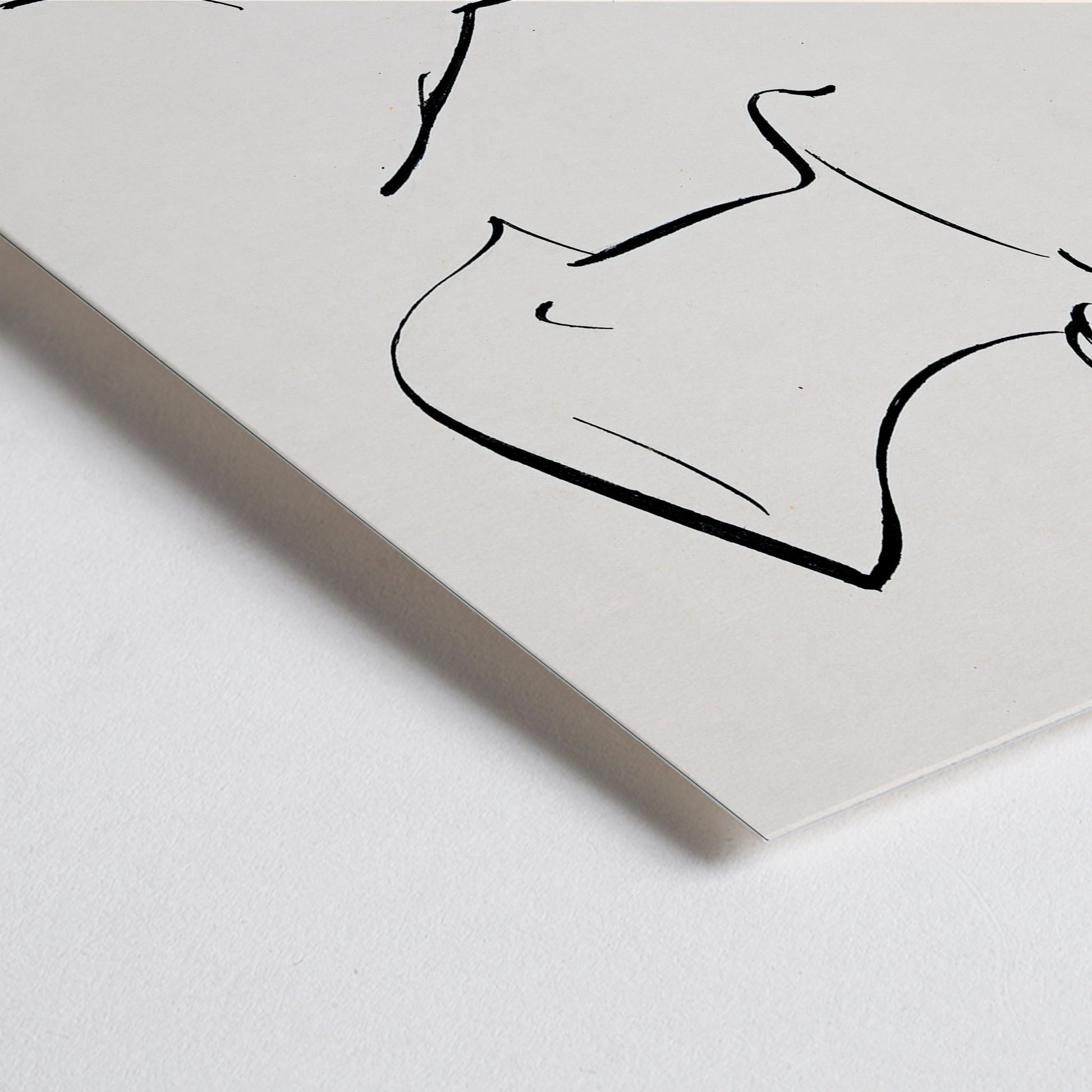 Closeup detail of Minimalist ink drawing and line art poster of man and woman necks by Hans Borrebach