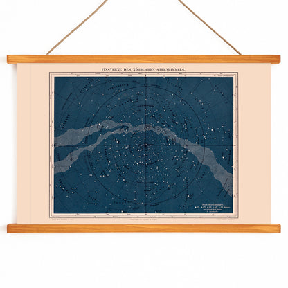Star map of the Milky Way North Hemisphere by Institute of Liepzig featuring labeled constellations and celestial features, with wooden magnetic frame on white background