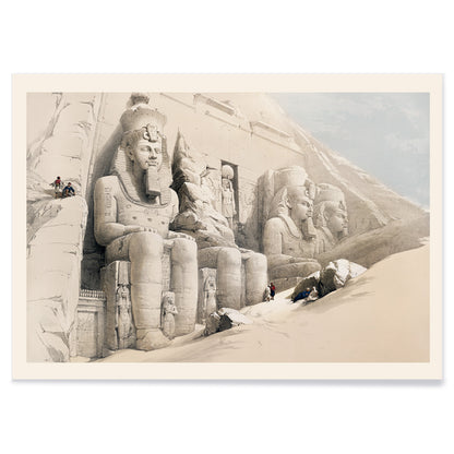 Ancient Egyptian temple with colossal statues at Abu Simbel by David Roberts poster featuring The Great Temple and ancient Egyptian architecture, with black aluminium frame on white background