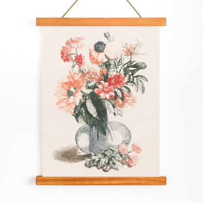 Glass vase with colorful flowers and sunflower still life by Jean Baptiste Monnoyer poster for home wall decor, with wooden magnetic frame on white background